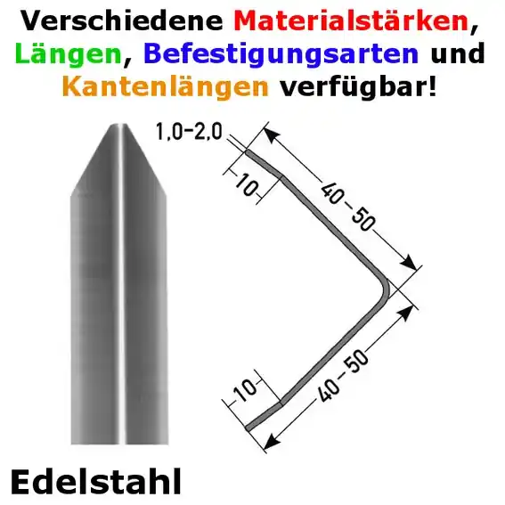 Auer Bau- & Montageprofile Frontera B 40-50 mm Eckschutzwinkel Dreifach Gekantet Edelstahl Direkt Vom Hersteller