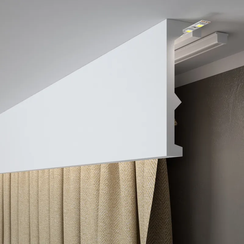PROVISTON | Vorhangleiste "RM056T" | 55 x 180 x 2000 mm | Weiß | Stuckleiste | Lichtleiste | Modern Kracherpreis