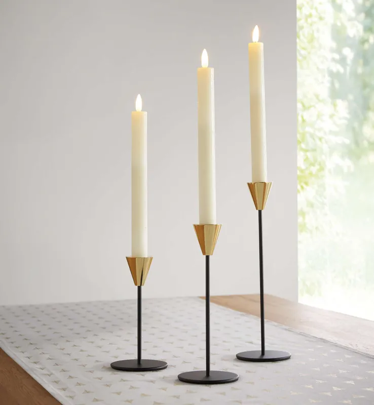 Preis Gesenkt Stabkerzenhalter "Schwarz & Gold", 3er Set
