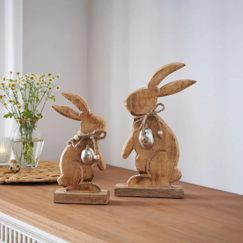 Holzdeko "Osterhäschen", 2er Set Begrenztes Angebot