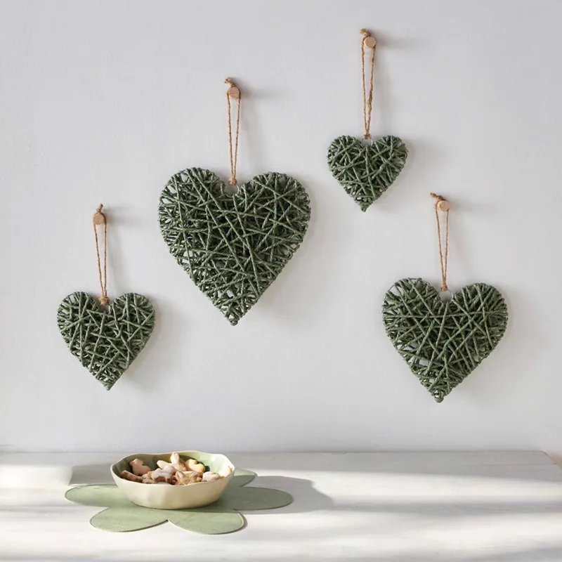 Herzhänger "Olivgrün", 4er Set Knallerangebot