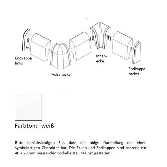 Echt Endkappen Links für MDF Sockelleisten Kunststoff 40 x 20 mm Weiß by PROVISTON