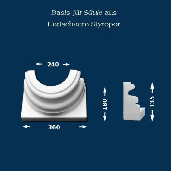 Markenware Wiesemann | Säulenbasis "SB12" | Polystyrol | 360 x 240 mm | Säulenfuß | Styroporsäule | Dekosäule