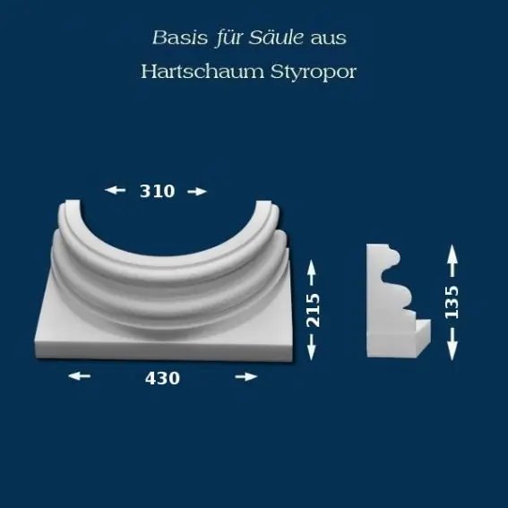 Preisknaller Wiesemann | Säulenbasis "SB19" | Polystyrol | 430 x 310 mm | Säulenfuß | Styroporsäule | Dekosäule