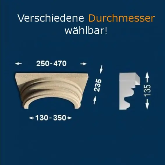 Zertifiziert Wiesemann | Säulenkapitell "SK1-b" | Polystyrol | 130 - 350 mm | Dekosäule | Zierelement | beschicht