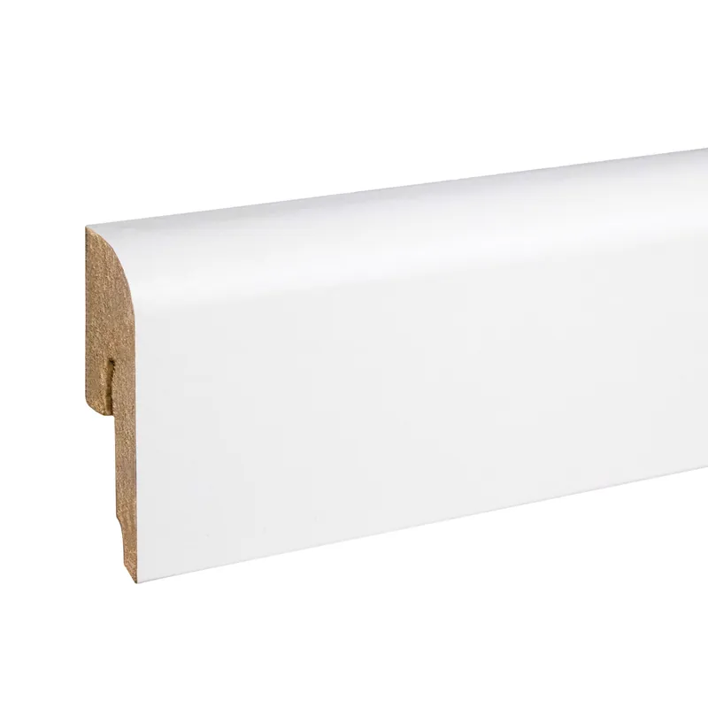 PROVISTON | MDF weiß | 12 x 42 x 2400mm | Sockelleiste abgerundet | folierte Fußleiste | Bodenleiste Ausverkauf
