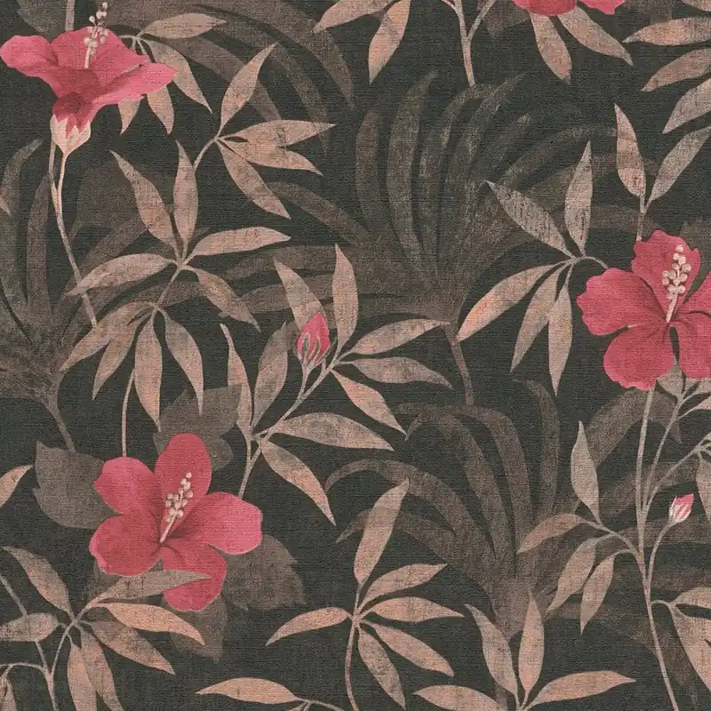 Solange Der Vorrat Reicht A.S. Creation | Cuba | 380283 | Vliestapete | Blumenoptik | 0.53 x 10.05 m | Schwarz | Braun | Rot