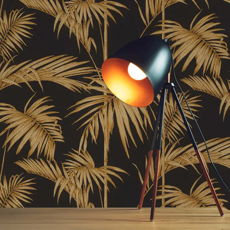 Neue Ware Tapete Wald und Blätter Ginevra M1-No.274 Vliestapete Gold Schwarz Palmentapete