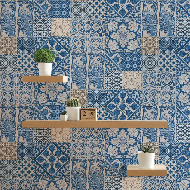 Tapete Fliesen Mauri M1-No.279 Vliestapete Blau Creme Tapete Landhaus Markenprodukt