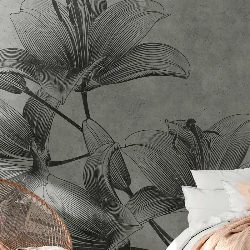 Neue Kollektion Tadessi Fototapete Blumen M1-No.10302 Digitaldruck Tapete Grau - Floral Blüten Landhaus