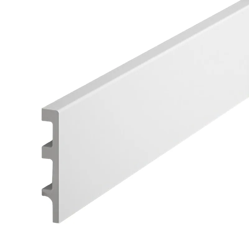Jetzt Kaufen PROVISTON | Sockelleiste "NE014P" | 14 x 80 x 2000 mm | Satin Weiß | Fußleiste | Mit Kabelkanal