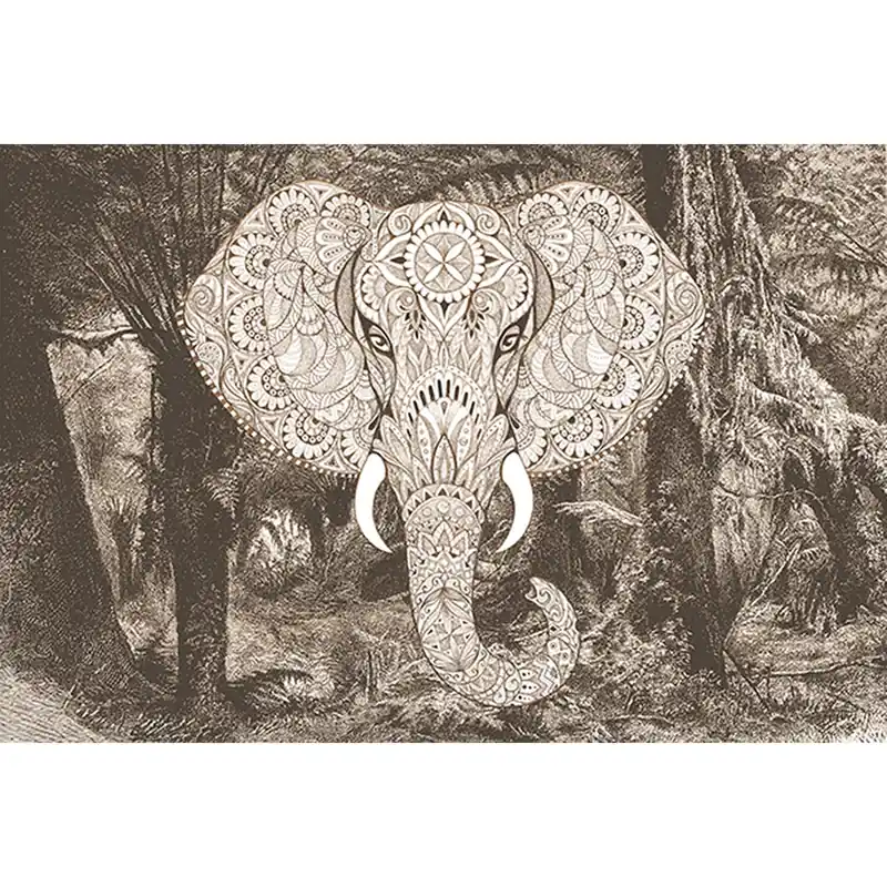 Tadessi Fototapete Tiere M1-No.60111 Digitaldruck Tapete Beige Grau - Orientalisch Wald Elefant Neuheit