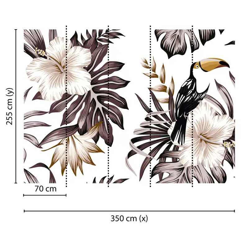 Tadessi Fototapete Blumen M1-No.60494 Digitaldruck Tapete Grau Weiß - Vögel Dschungel Versand Am Gleichen Tag
