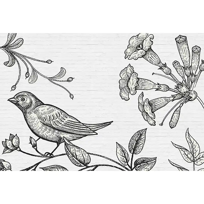 Abverkauf Tadessi Fototapete Blumen M1-No.60516 Digitaldruck Tapete Grau Schwarz - Steinoptik Vögel