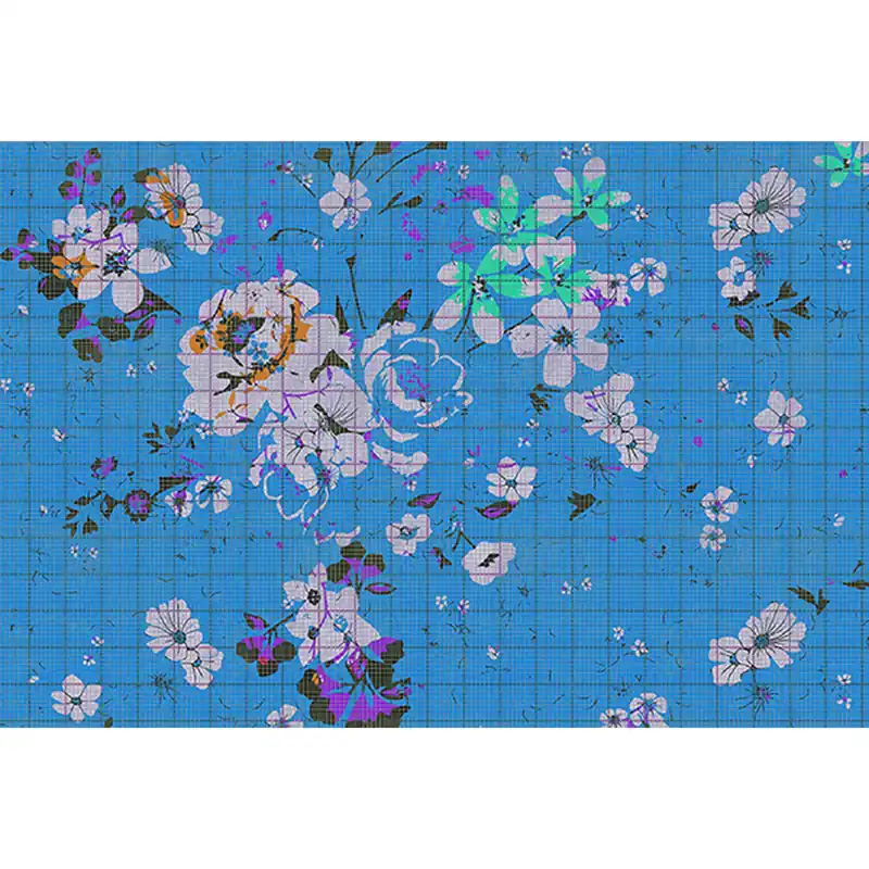 Tadessi Fototapete Blumen M1-No.60818 Digitaldruck Tapete Blau Weiß - Floral Fliesenoptik Rabatt