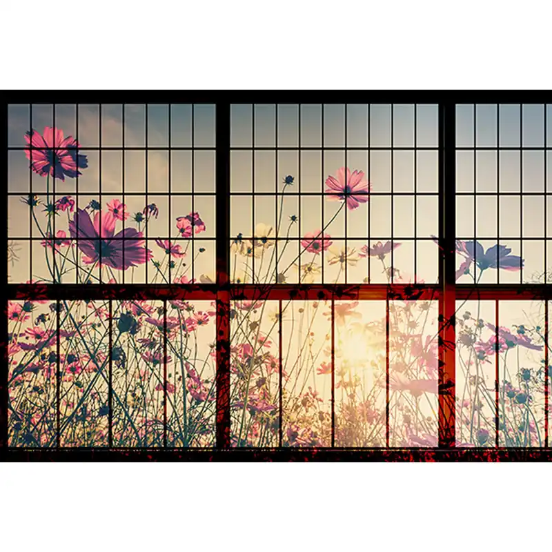 Garantierte Lieferung Tadessi Fototapete Fenster M1-No.60881 Digitaldruck Tapete Rot Schwarz - Blumenwiese