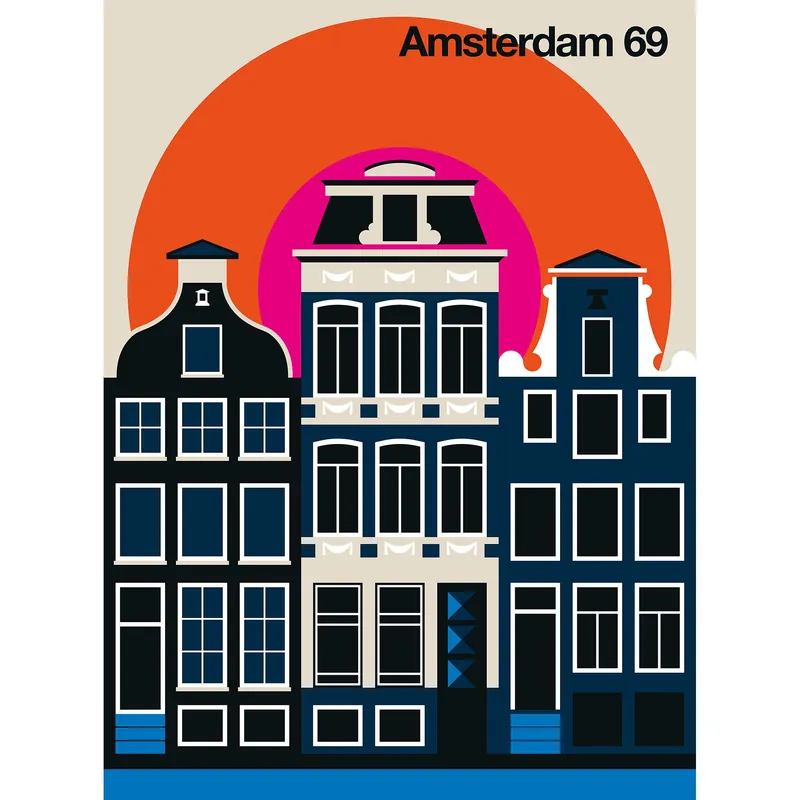 Tadessi Fototapete Skyline M1-No.61094 Digitaldruck Tapete Blau Orange - Amsterdam Retro Sonderangebot