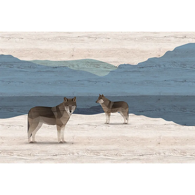 Tadessi Fototapete Wolf M1-No.61403 Digitaldruck Tapete Blau Braun - Tiere Ausverkauf