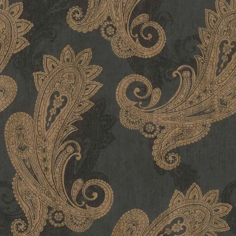 Bestseller Rasch | Indian Style | 746464 | Vliestapete | Barock | 0.53 x 10.05 m | Schwarz | Gold