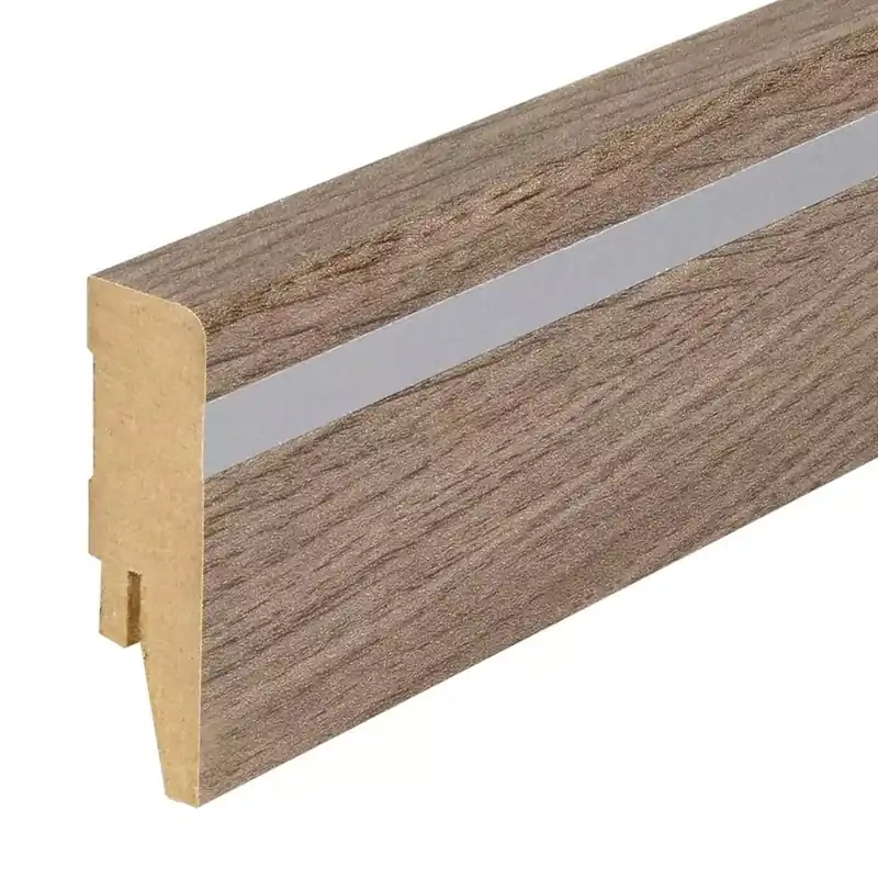 Aktuell Kosche | Sockelleiste | MDF | 78249 | 16 x 58 x 2500 mm | Braun | Silber | Fußleiste