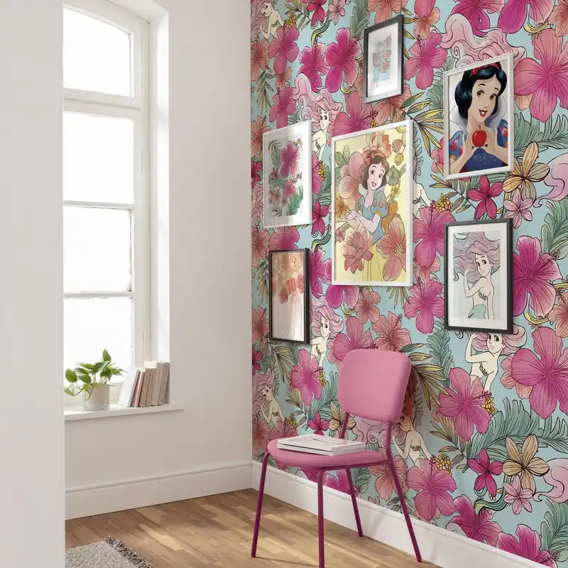 Nur Heute Komar Fototapete Disney Ariel Pink Flower 280 x 200 cm Digitaldrucktapete Vlies aquarell Blüten
