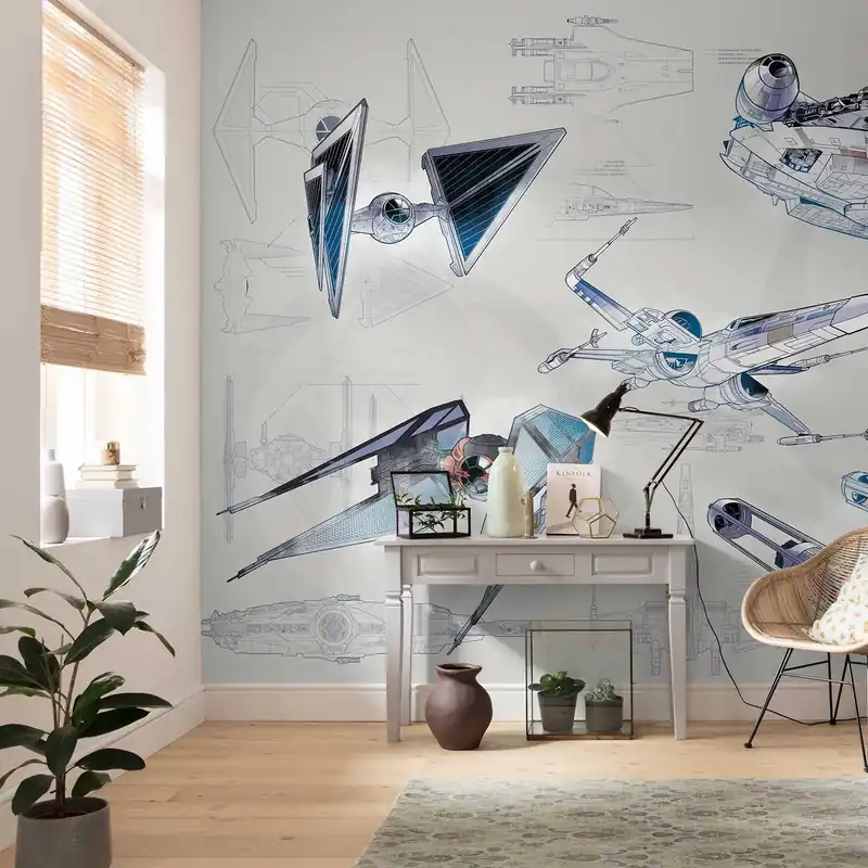 Komar Fototapete Star Wars Starfighter Blaupause 280 x 400 cm Digitaldrucktapete Vlies Raumschiff Garantierte Lieferung