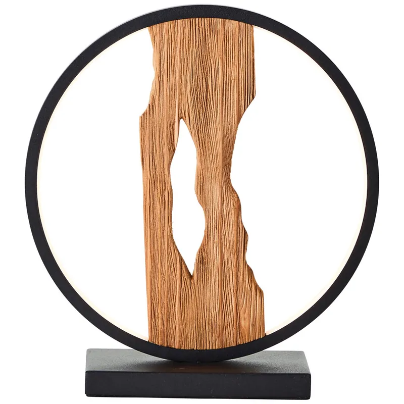LED Tischleuchte 27.8 x 25.8 x 8.5 cm Braun Holz Tischlampe Modern Landhaus Lichtfarbe: Warmweiß Sofort Bestellen