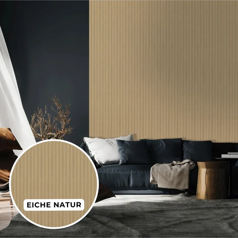 Bestpreis Wandpaneele 5er Set 180 x 2670 mm MDF Eiche natur foliert Wandverkleidung Lamellenoptik | Neuhofer