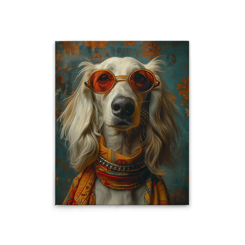 Billig Tadessi Leinwandbild Hippie Hund - 40 x 50 cm - M1-No.52258 - Keilrahmen in Bunt Gelb