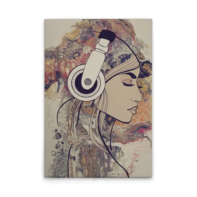 Tadessi Leinwandbild Frau mit Kopfhöhrern - 80 x 120 cm - M1-No.50783 - Keilrahmen in Bunt Creme Neu