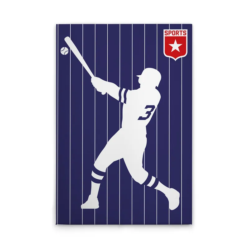 Abverkauf Tadessi Leinwandbild Retro Baseballspieler - 30 x 45 cm - M1-No.50859 - Keilrahmen in Blau Weiß