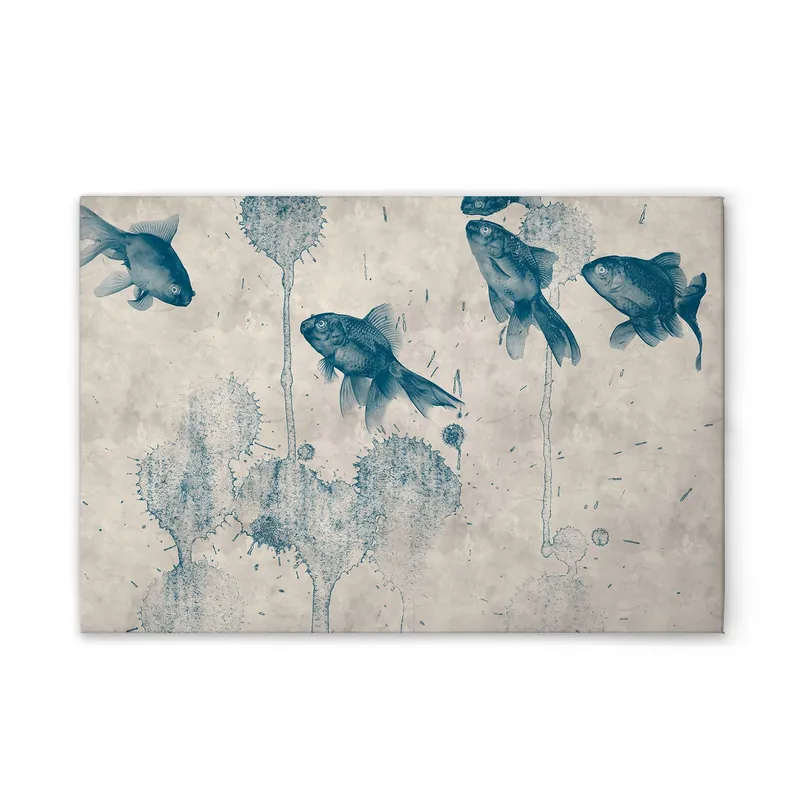 Billig Tadessi Leinwandbild Fische Gemälde - 90 x 60 cm - M1-No.50924 - Keilrahmen in Creme Blau