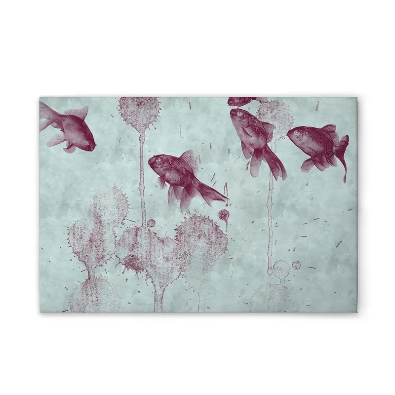 Meistverkauft Tadessi Leinwandbild Fische Gemälde - 75 x 50 cm - M1-No.50928 - Keilrahmen in Blau Lila