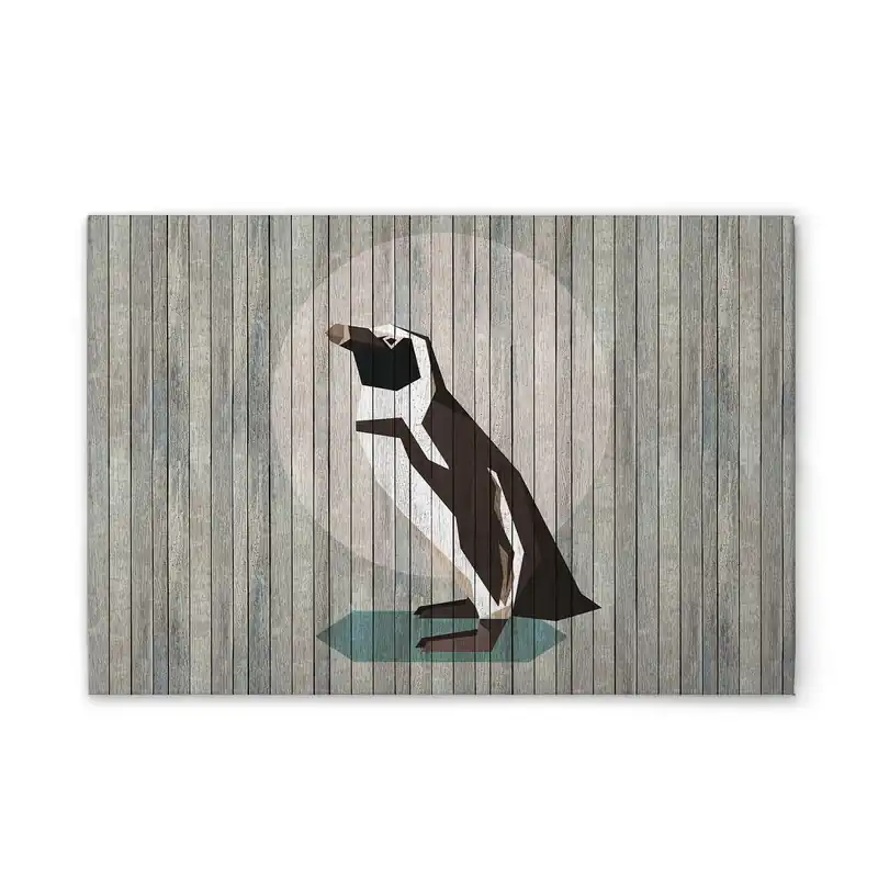 Tadessi Leinwandbild Holzoptik Pinguin - 75 x 50 cm - M1-No.50963 - Keilrahmen in Grau Schwarz Beliebt