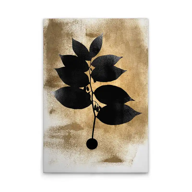 Heißes Angebot Tadessi Leinwandbild Blätter Schwarz Gold - 40 x 60 cm - M1-No.50728 - Keilrahmen in Creme Gold