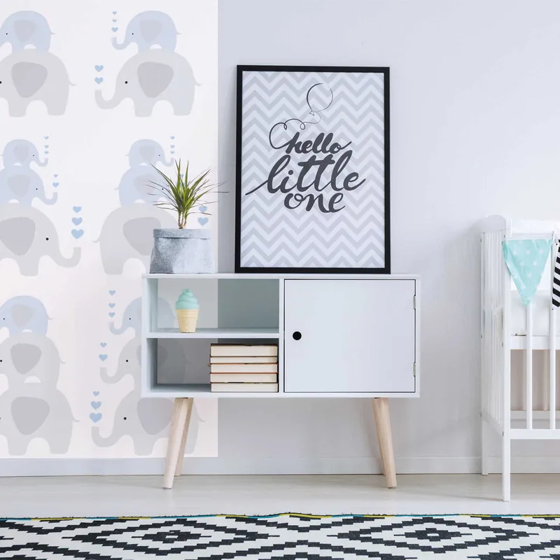 Tapete Kinderzimmer M1-No.748 Vliestapete Blau Grau Tapete mit Tieren Elefant Echt