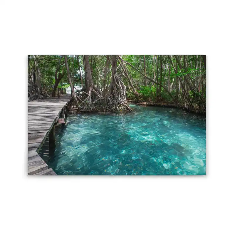 Tadessi Leinwandbild Wald und Wasser - 60 x 90 cm - M1-No.50058 - Keilrahmen in Blau Grau Markenprodukt