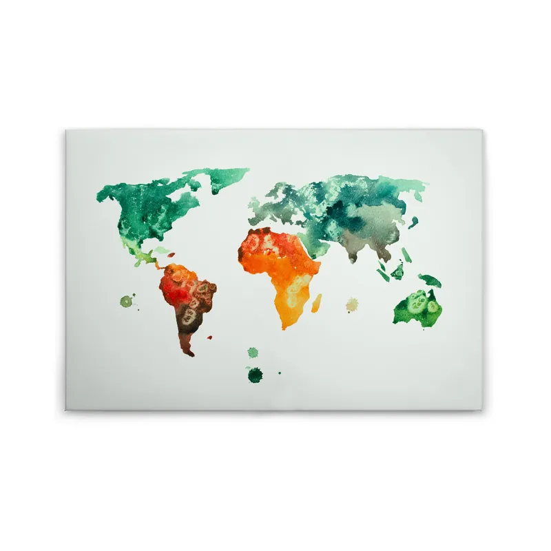 Tadessi Leinwandbild Weltkarte Karte - 60 x 90 cm - M1-No.50085 - Keilrahmen in Bunt Grün Schneller Versand
