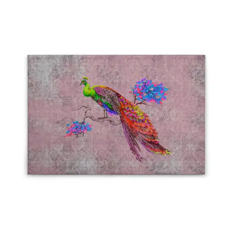 Tadessi Leinwandbild Pfau Floral - 60 x 90 cm - M1-No.50244 - Keilrahmen in Rosa Rot Kracherpreis