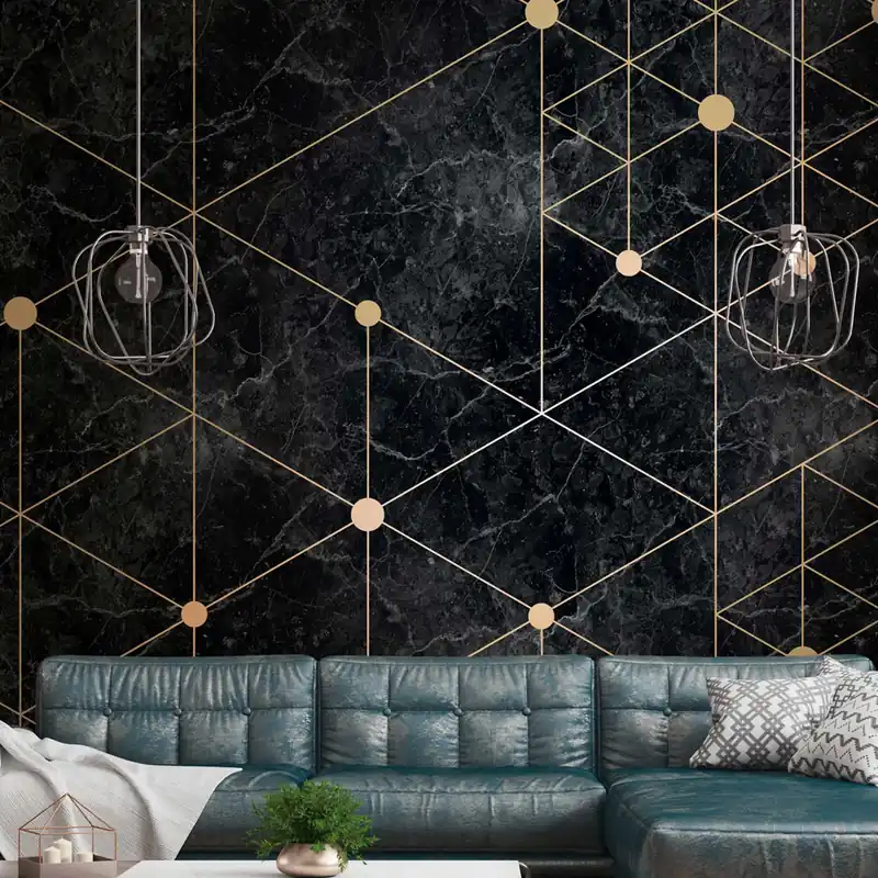 Finale Aktion Tadessi Fototapete Geometrisch M1-No.10288 Digitaldruck Tapete Gold Schwarz - Modern Marmor Elegant