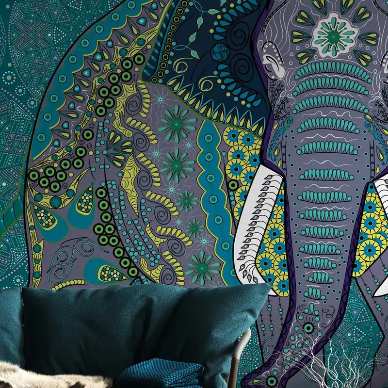 Solange Der Vorrat Reicht Tadessi Fototapete Tiere Elefant M1-No.10290 Digitaldruck Tapete Blau Grau - Orientalisches Motiv