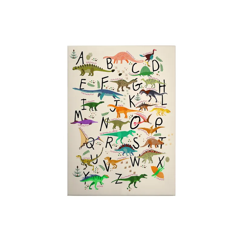 Sale Tadessi Leinwandbild Alphabet Dinosaurier - 70 x 50 cm - M1-No.50440 - Keilrahmen in Grün Orange