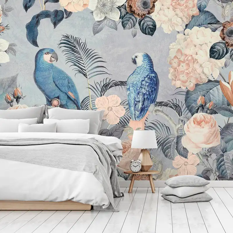 Echt Tadessi Fototapete Vögel M1-No.60992 Digitaldruck Tapete Blau Beige - Dschungel Natur