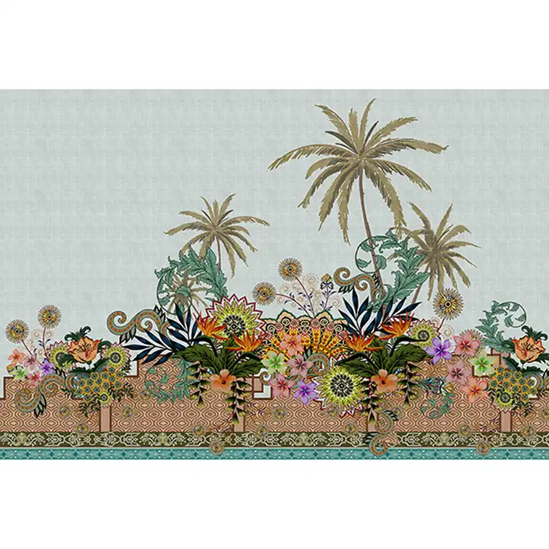 Tadessi Fototapete Orientalisch M1-No.61141 Digitaldruck Tapete Blau Grün - Palmen Blumen Schnäppchen