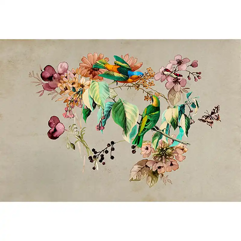 Markenprodukt Tadessi Fototapete Vögel M1-No.61280 Digitaldruck Tapete Grün Beige - Blumen Natur