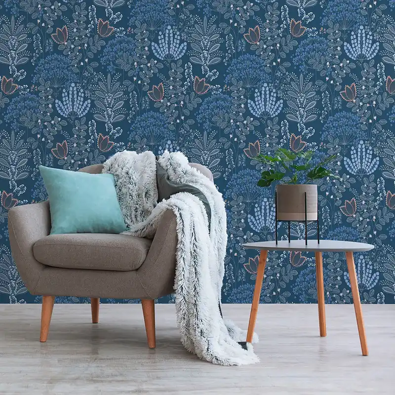 Kracherpreis Tapete Lenni Blumen M1-No.10965 Vlies Blau Weiß Tadessi 10.05 m x 0.53 m