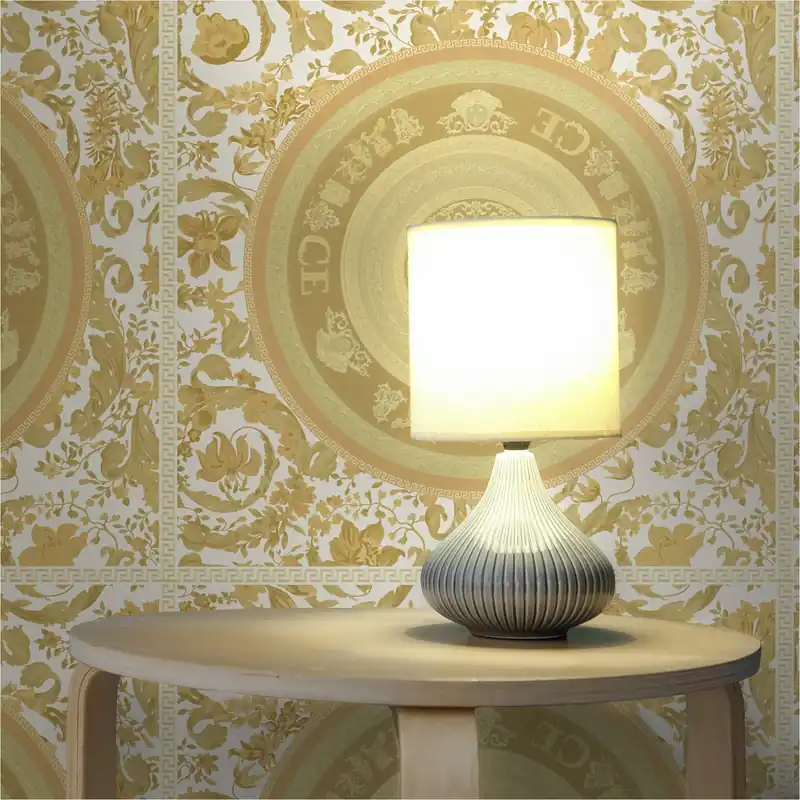 Kracherpreis Tapete Versace Floral M1-No.11540 | Vliestapete Design | Gold | Weiß | Floral | Kreise | Medusa