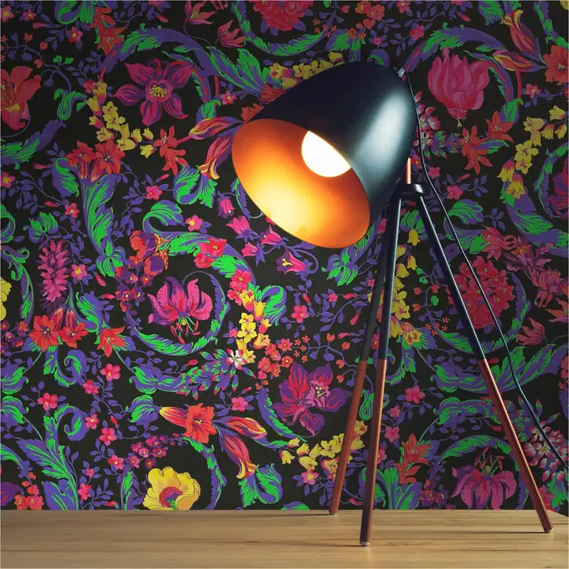 Tapete Versace Floral M1-No.11543 | Vliestapete Design | Bunt | Schwarz | Floral | Ranken | Luxus Neu Im Sortiment