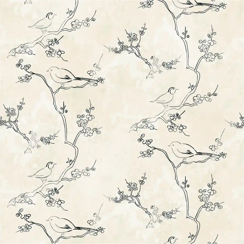 Zertifiziert Tadessi Fototapete Vogeltapete M1-No.11765 Digitaldruck Tapete Creme Schwarz - Floral Wohnzimmer