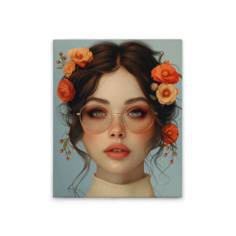 Echt Tadessi Leinwandbild Flowergirl - 40 x 50 cm - M1-No.52278 - Keilrahmen in Blau Orange